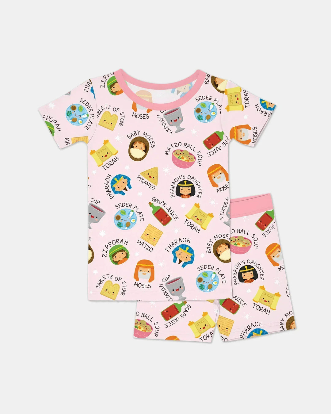 Cute Passover Characters Bamboo Two Piece Short Sleeve Shorts Pajama Set