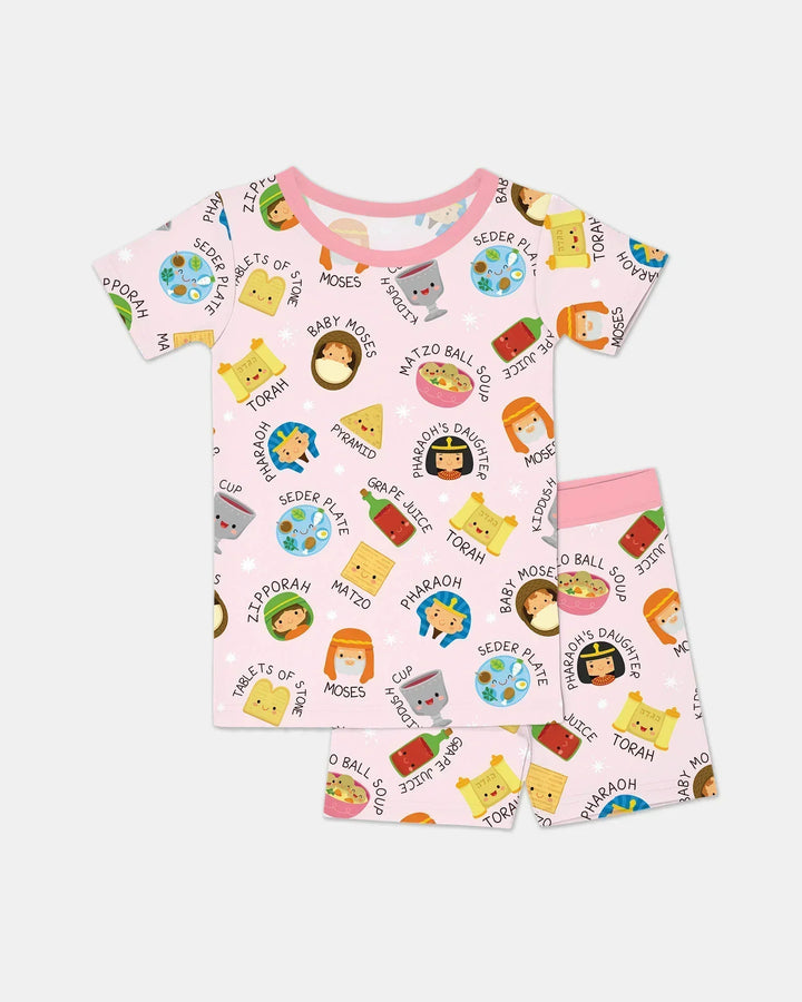 Cute Passover Characters Bamboo Two Piece Short Sleeve Shorts Pajama Set