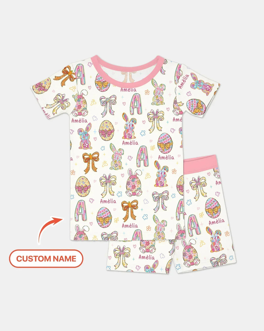 Happy Easter Custom Name Bamboo Two Piece Short Sleeve Shorts Pajama Set
