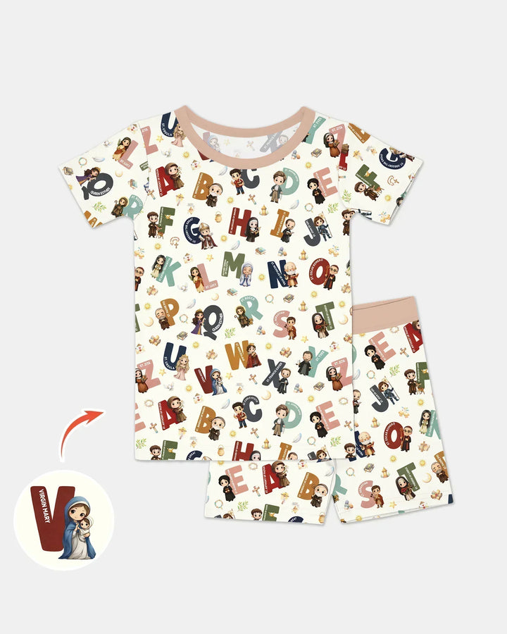 Catholic Saint ABCs Bamboo Two Piece Short Sleeve Shorts Pajama Set