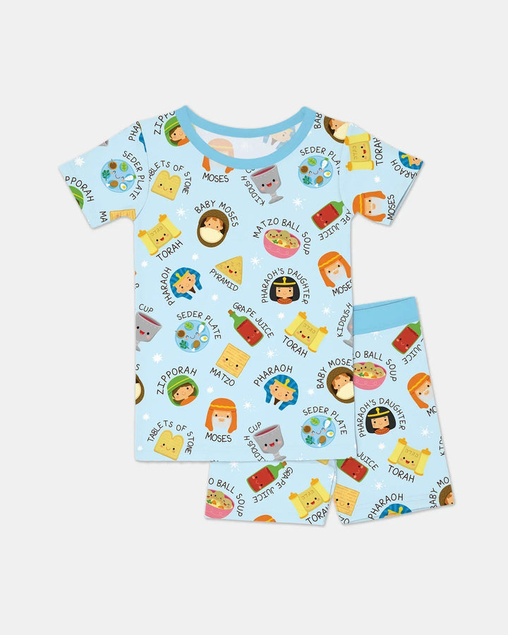 Cute Passover Characters Bamboo Two Piece Short Sleeve Shorts Pajama Set