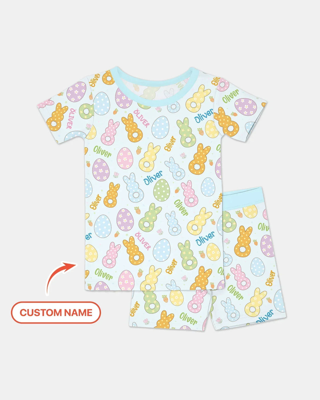Custom Name Spring Pastel Easter Bamboo Two Piece Short Sleeve Shorts Pajama Set