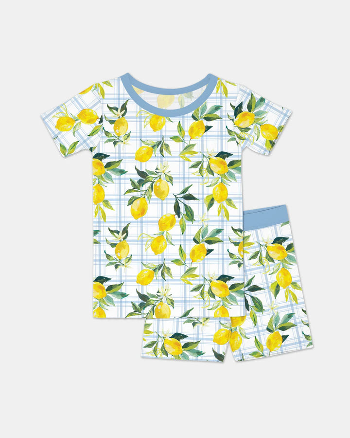 Mediterranean Lemons Family Matching Bamboo Two Piece Short Sleeve Shorts Pajama Set
