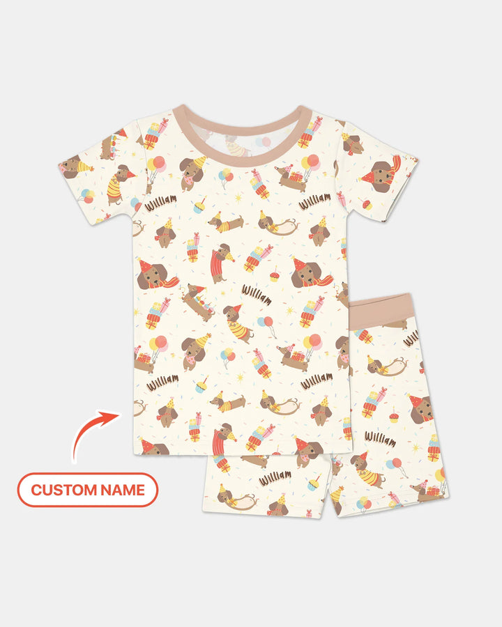 Dachshund Birthday Bamboo Two Piece Short Sleeve Shorts Pajama Set