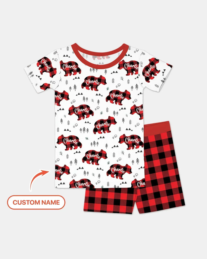 Custom Name Family Bear Matching Bamboo Two Piece Short Sleeve Shorts Pajama Set