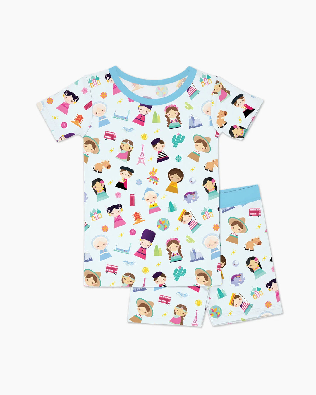 Tiny Friends Around the World Bamboo Two Piece Short Sleeve Shorts Pajama Set