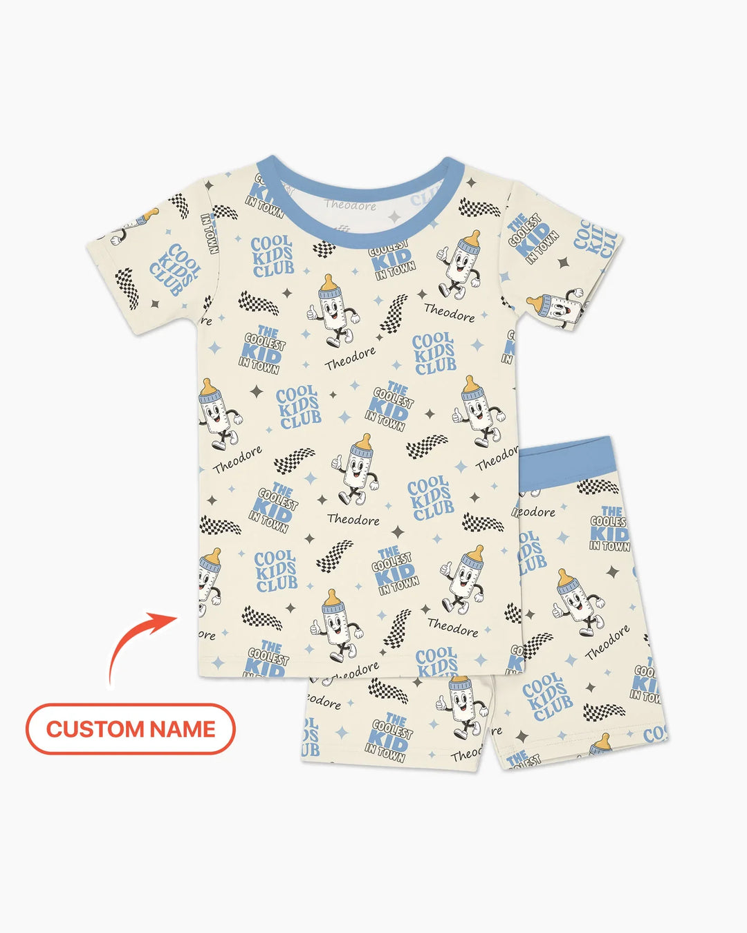 Custom Name Cool Club Daddy & Me Matching Bamboo Two Piece Short Sleeve Shorts Pajama Set