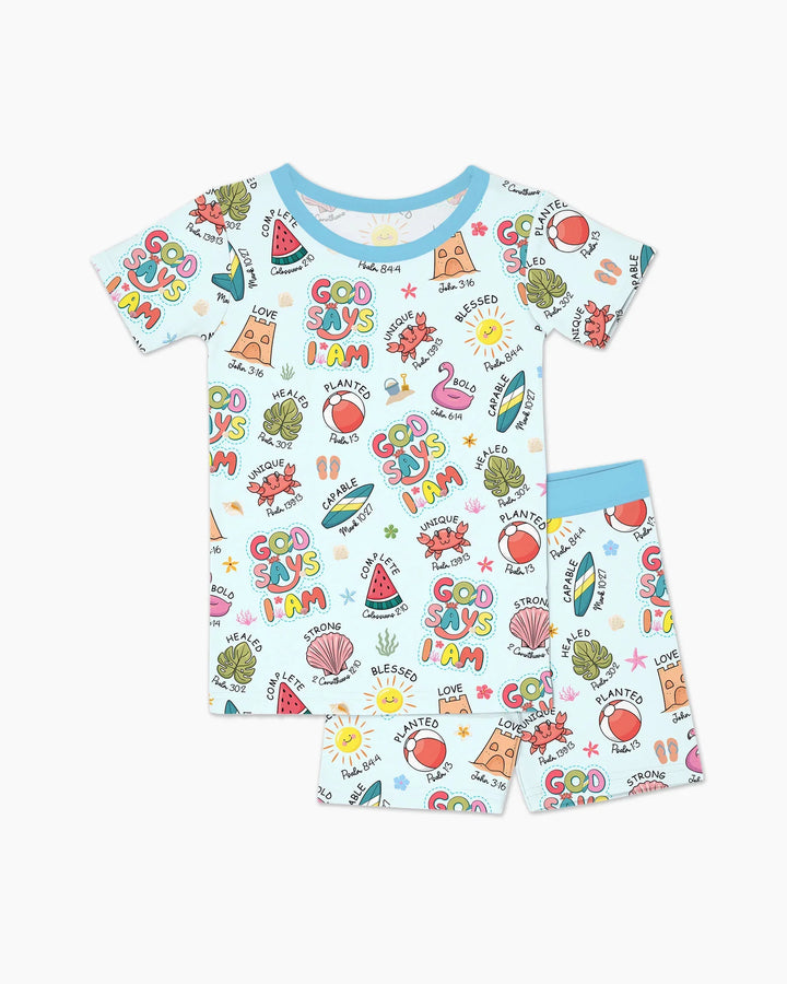 Ocean Breeze, God Says I Am  Bamboo Two Piece Short Sleeve Shorts Pajama Set