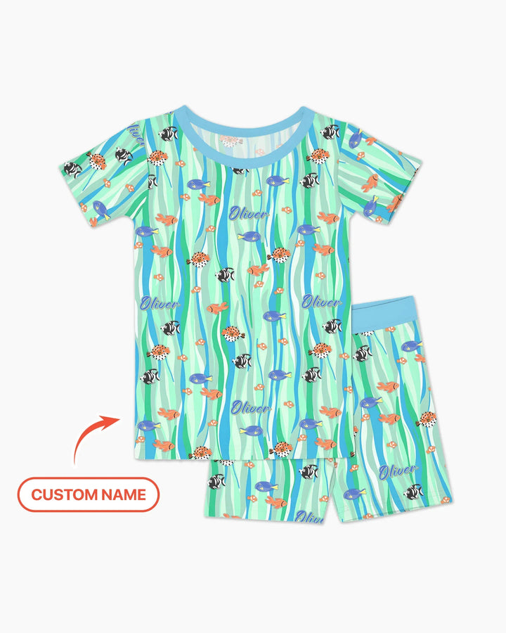 Custom Name Summer Beach Bamboo Two Piece Short Sleeve Shorts Pajama Set
