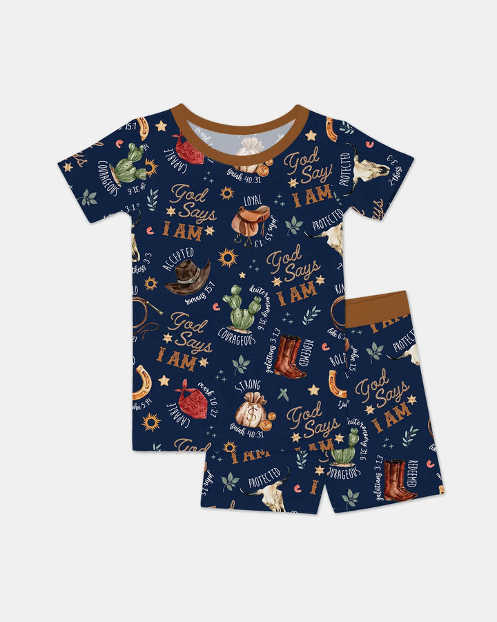 God Says I Am Western Faith Bamboo Two Piece Short Sleeve Shorts Pajama Set