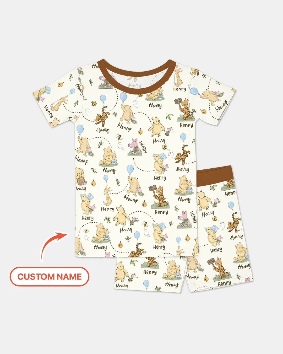 Once Upon A Bear Custom Name Bamboo Two Piece Short Sleeve Shorts Pajama Set