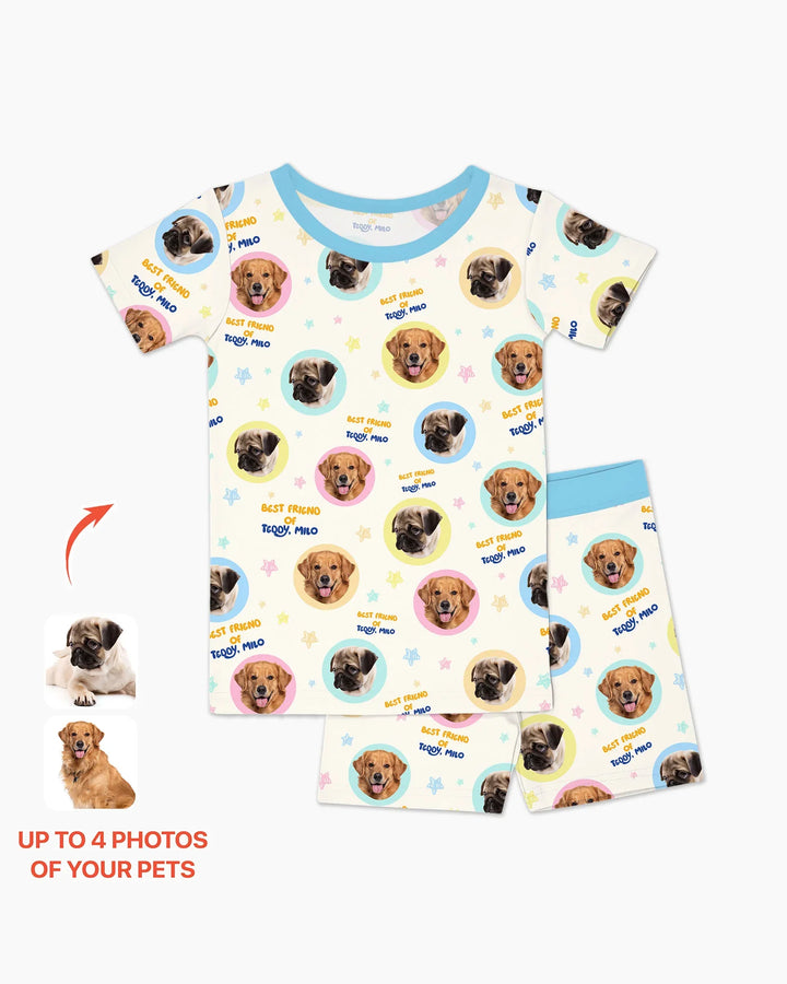 Best Friend Custom Name And Pet Photos Bamboo Two Piece Short Sleeve Shorts Pajama Set