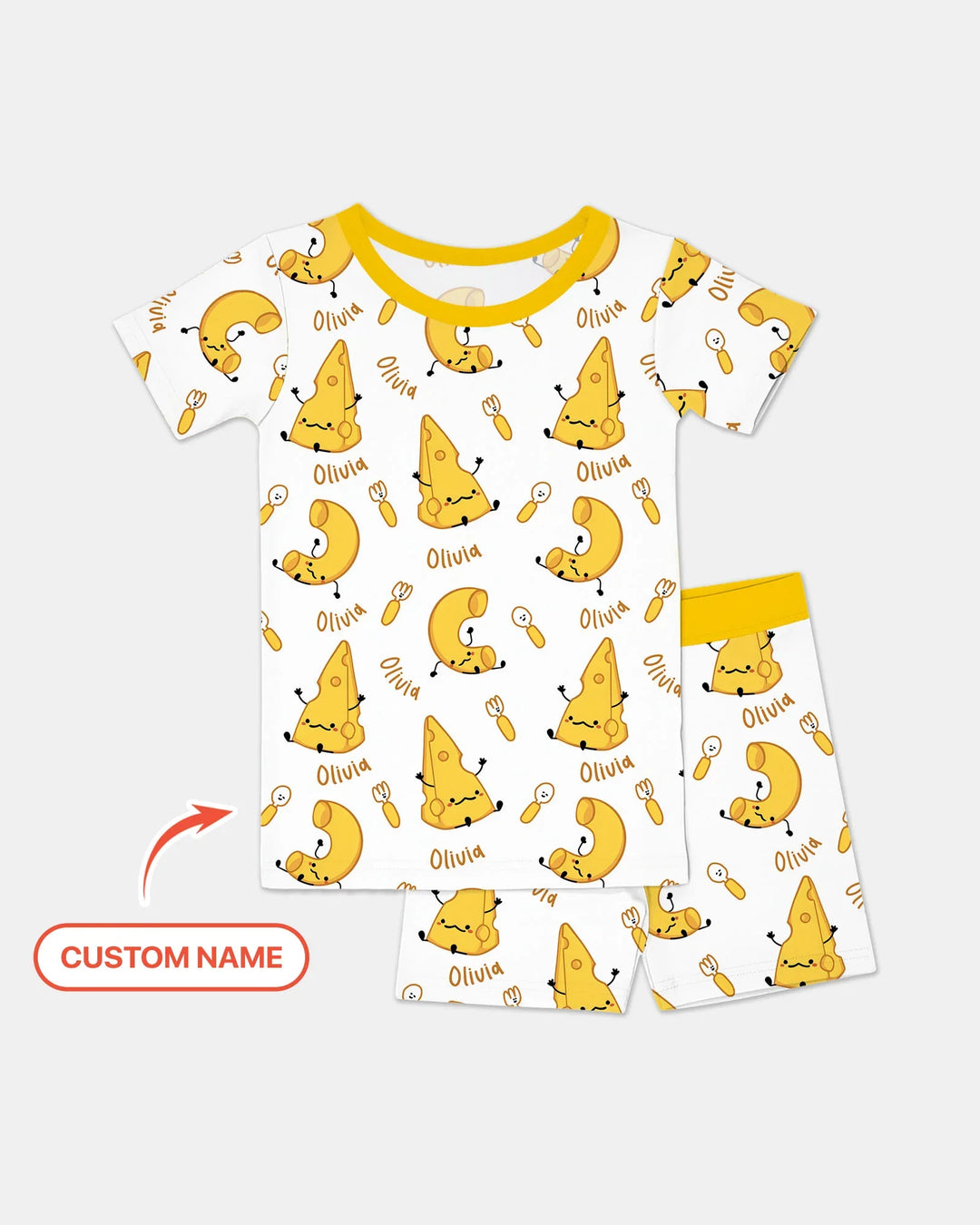 Custom Name Mac & Cheese Club Bamboo Two Piece Short Sleeve Shorts Pajama Set