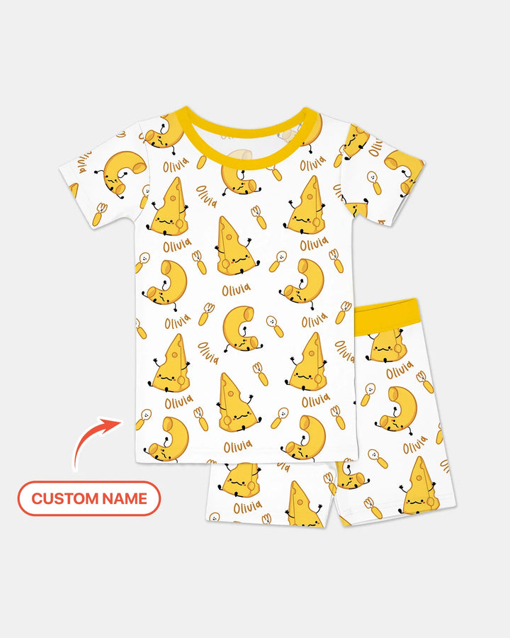 Custom Name Mac & Cheese Club Bamboo Two Piece Short Sleeve Shorts Pajama Set