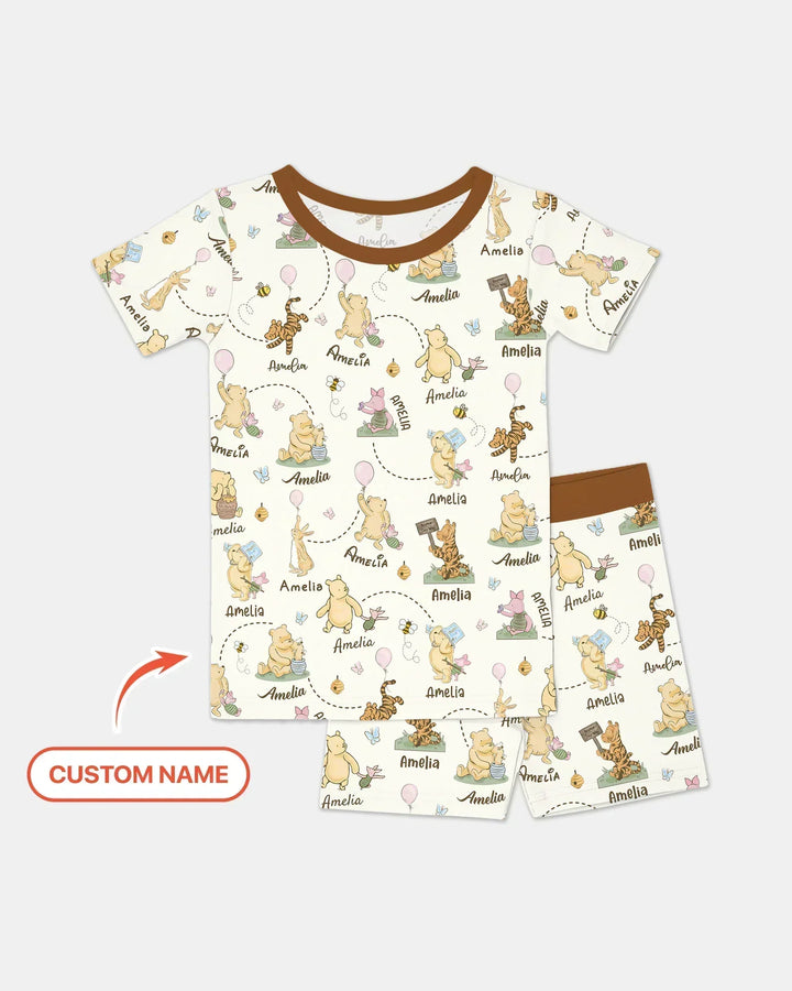 Once Upon A Bear Custom Name Bamboo Two Piece Short Sleeve Shorts Pajama Set