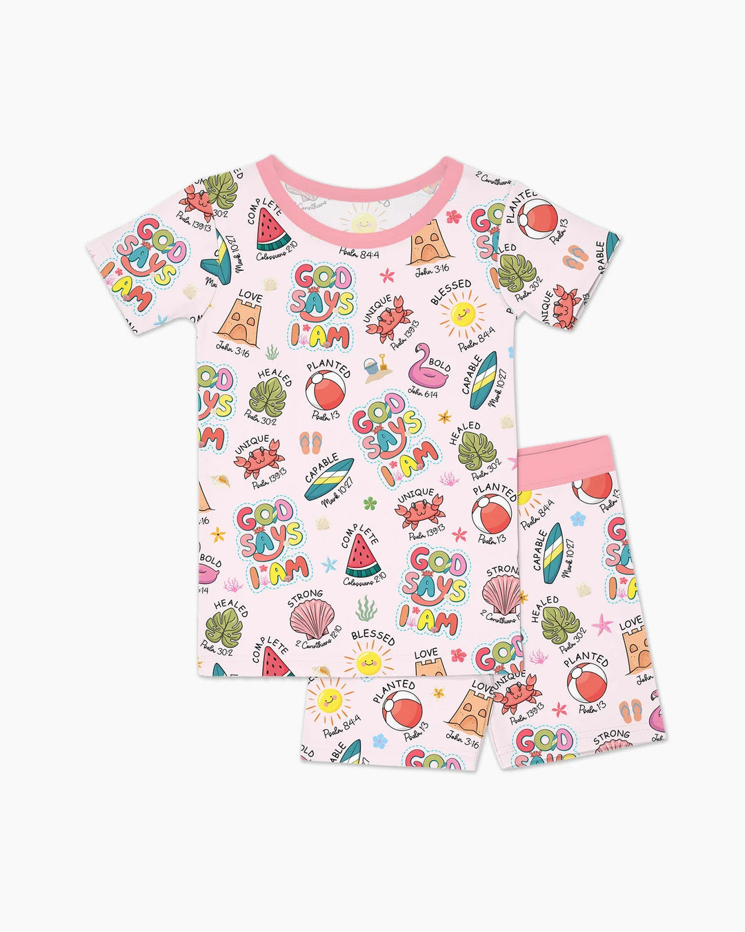 Ocean Breeze, God Says I Am  Bamboo Two Piece Short Sleeve Shorts Pajama Set