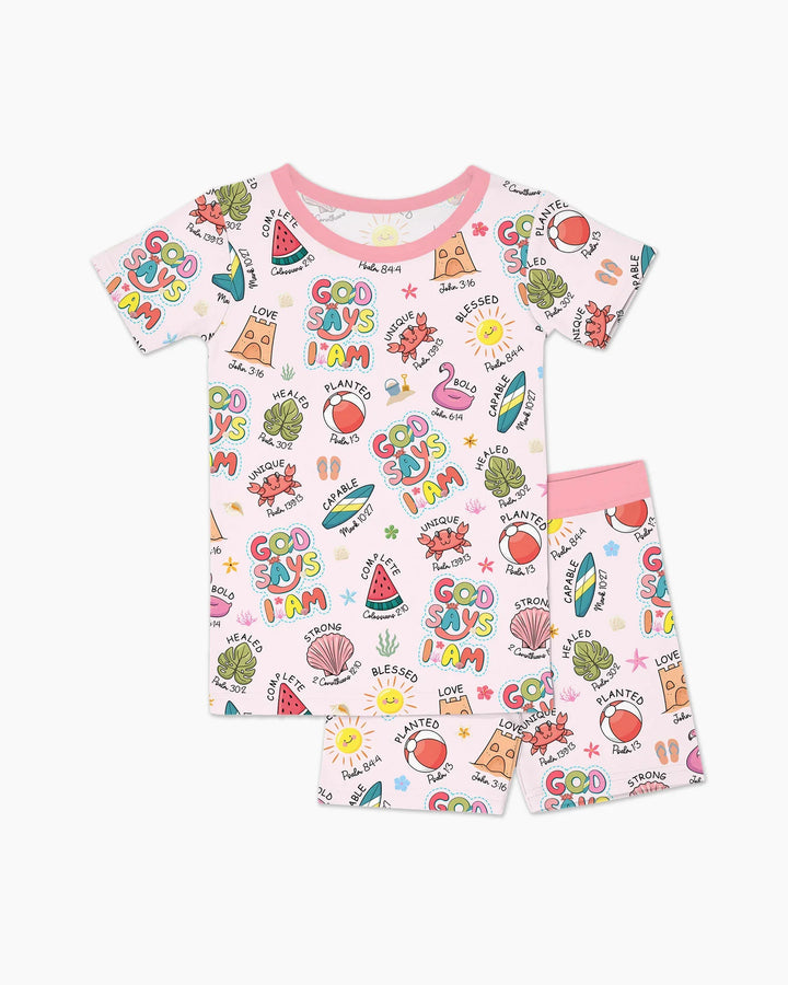 Ocean Breeze, God Says I Am  Bamboo Two Piece Short Sleeve Shorts Pajama Set