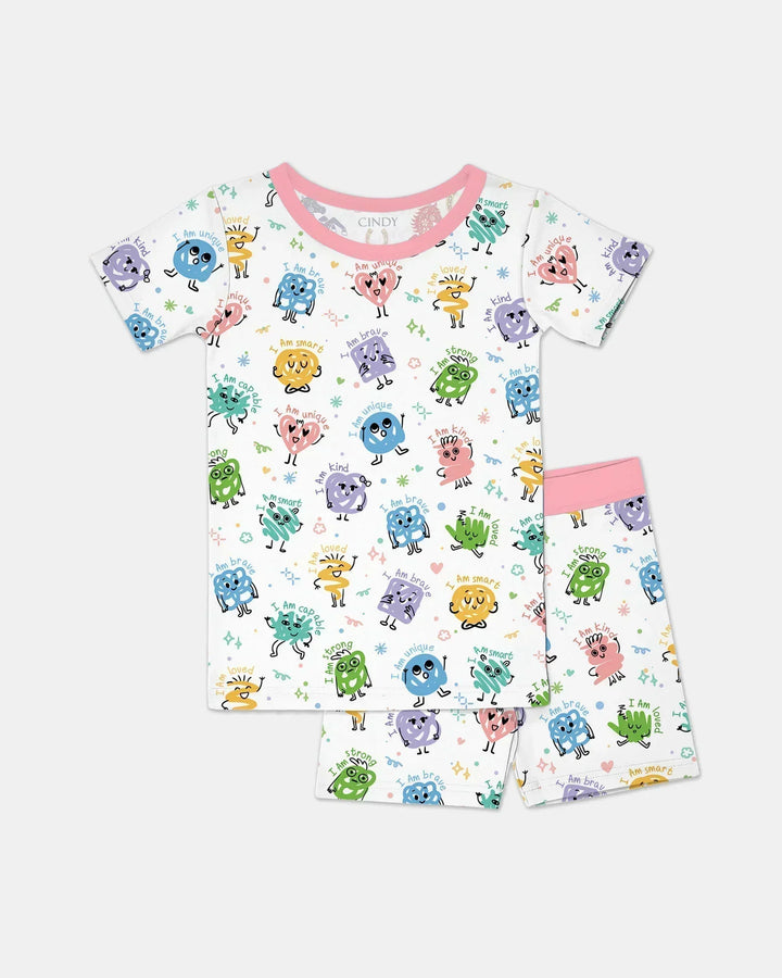 Positive Affirmations Bamboo Two Piece Short Sleeve Shorts Pajama Set