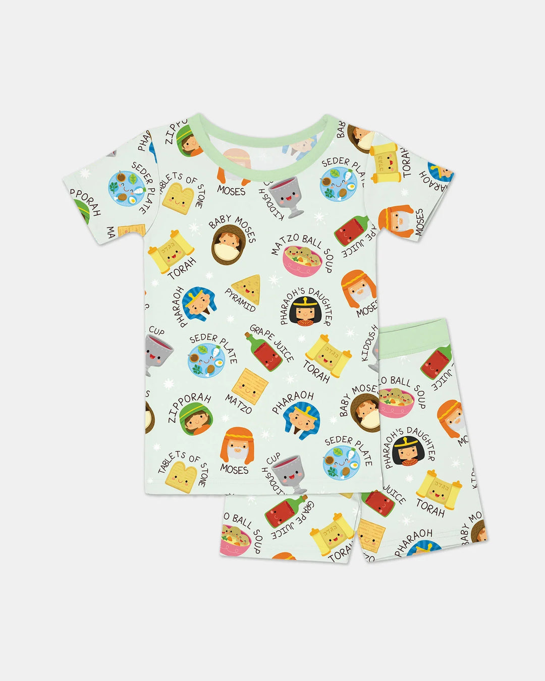 Cute Passover Characters Bamboo Two Piece Short Sleeve Shorts Pajama Set