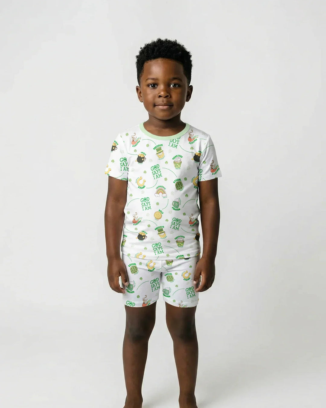 St Patrick's Day God Says I Am Bamboo Two Piece Short Sleeve Shorts Pajama Set