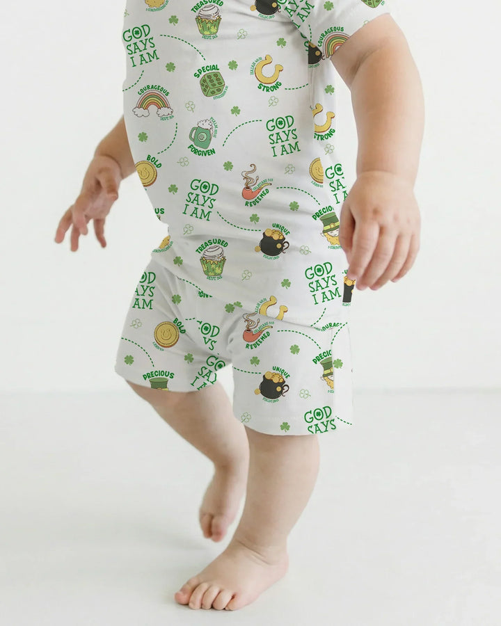 St Patrick's Day God Says I Am Bamboo Two Piece Short Sleeve Shorts Pajama Set