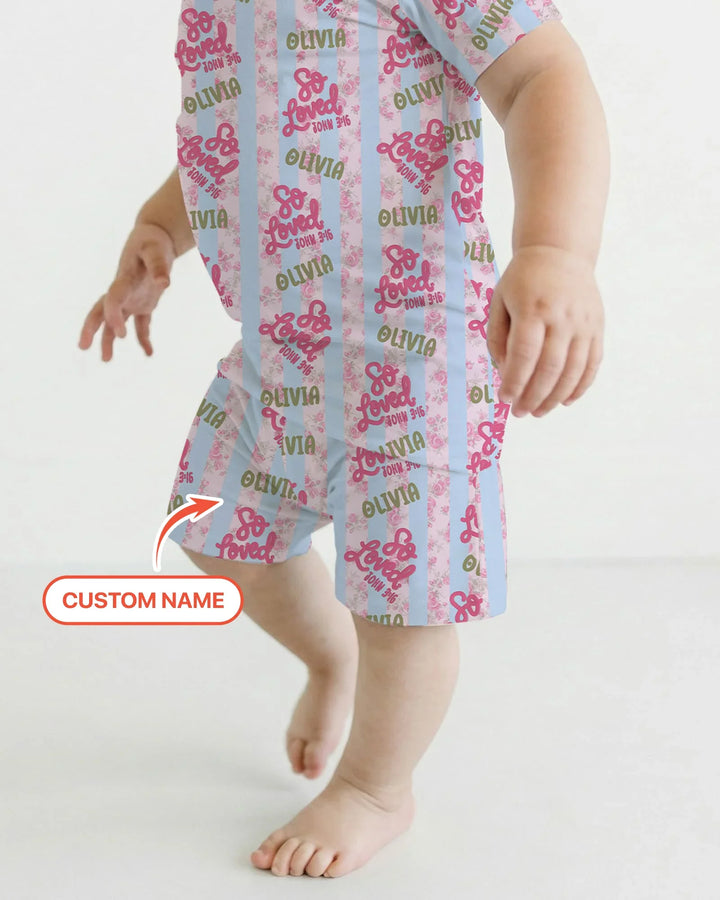 So Loved Custom Name  Bamboo Two Piece Short Sleeve Shorts Pajama Set