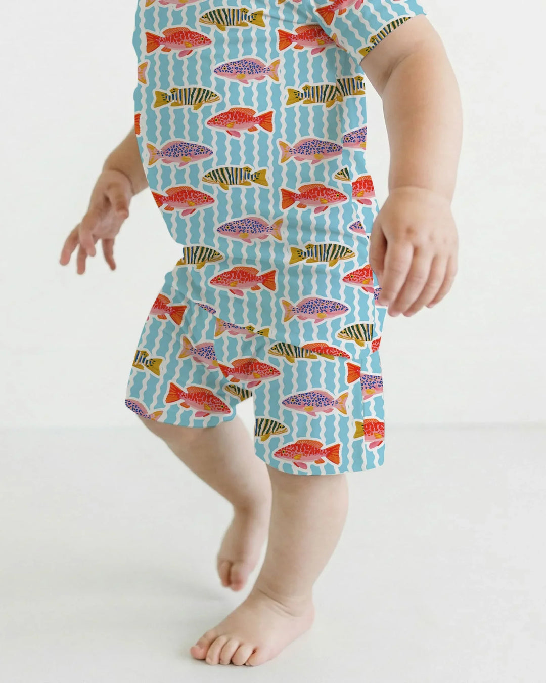 Preppy Fish Crew Bamboo Two Piece Short Sleeve Shorts Pajama Set