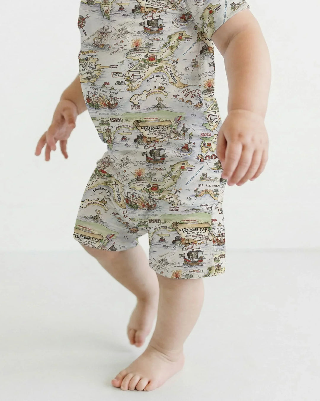 Pirate Treasure Map Daddy & Baby Matching Bamboo Two Piece Short Sleeve Shorts Pajama Set