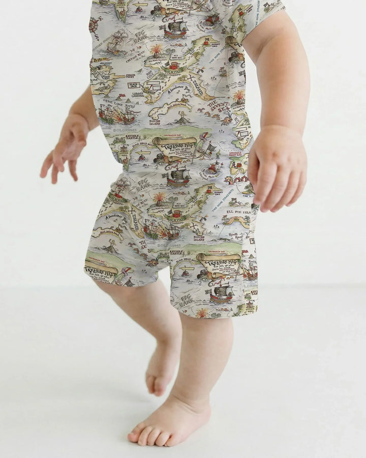 Pirate Treasure Map Daddy & Baby Matching Bamboo Two Piece Short Sleeve Shorts Pajama Set