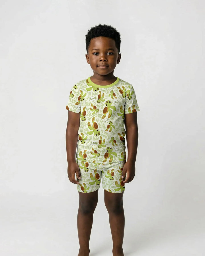 Father and Son Turtle Bamboo Two Piece Short Sleeve Shorts Pajama Set