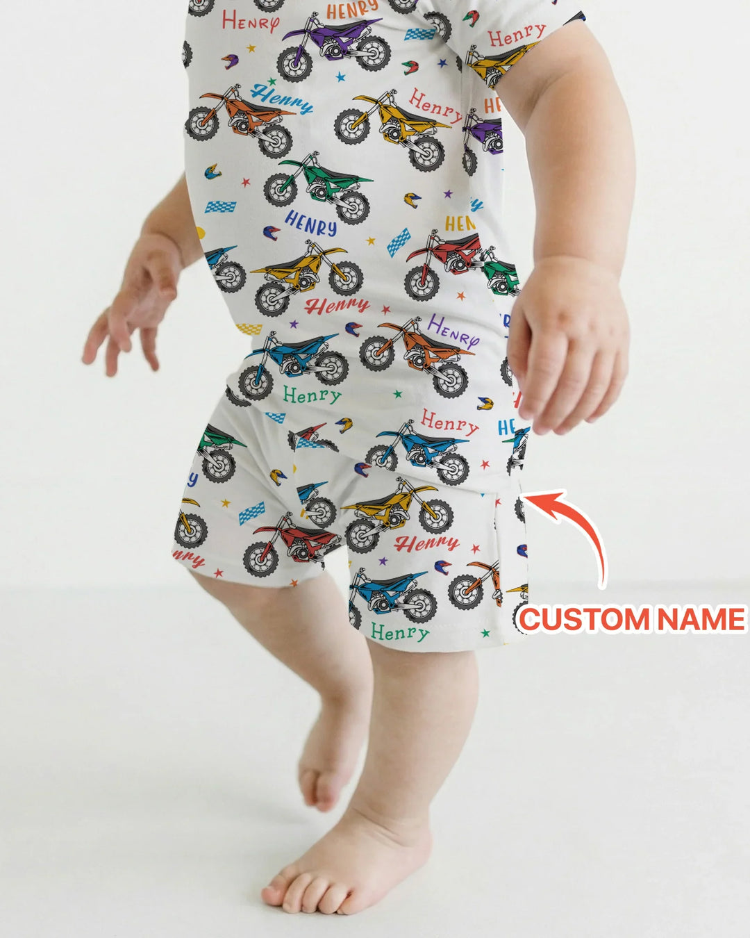 Dirt Track Dreamer Custom Name Daddy & Me Matching Bamboo Two Piece Short Sleeve Shorts Pajama Set