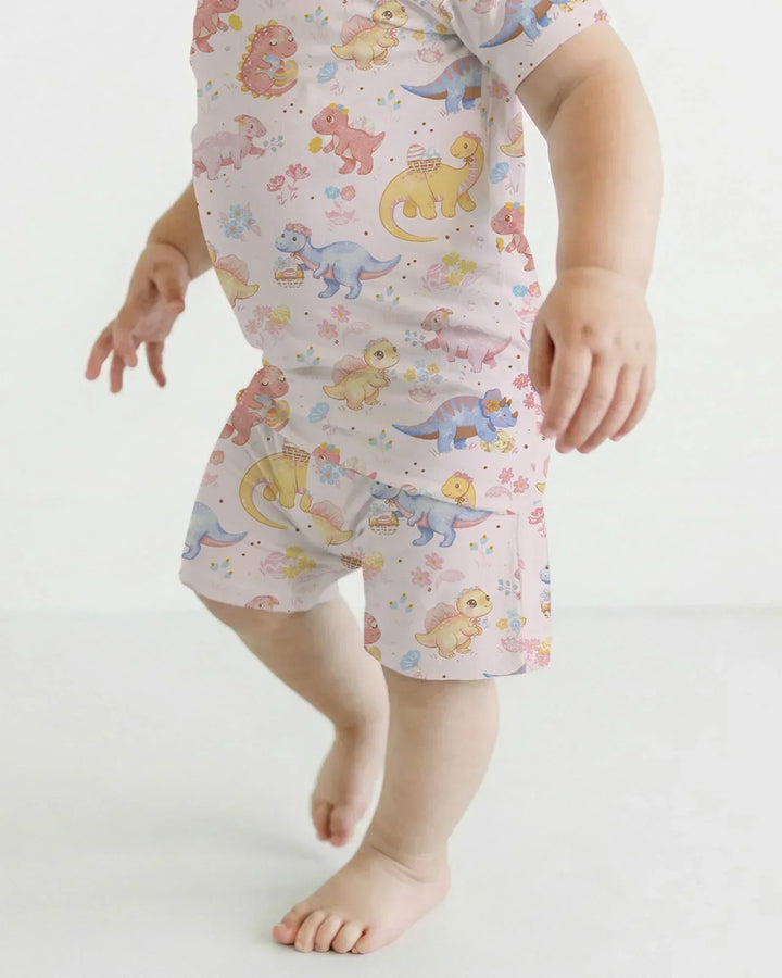 Dino Easter Bamboo Two Piece Short Sleeve Shorts Pajama Set