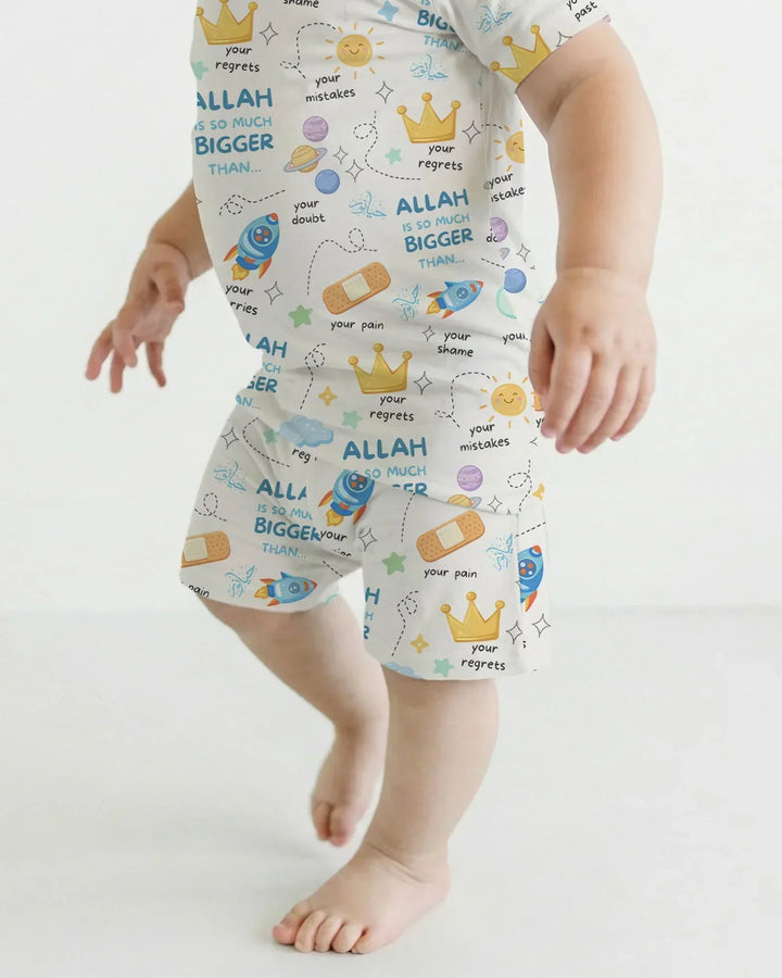 "Allah Is So Much Bigger Than..." Family Matching Bamboo Two Piece Short Sleeve Shorts Pajama Set