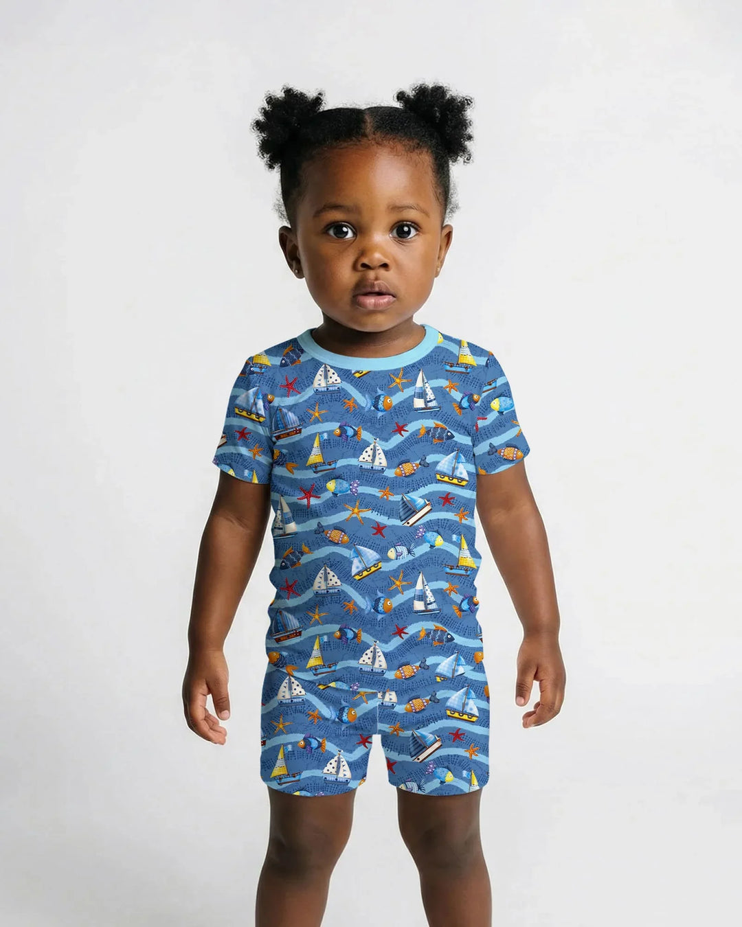 Blue Sail La Vie Family Matching Bamboo Two Piece Short Sleeve Shorts Pajama Set