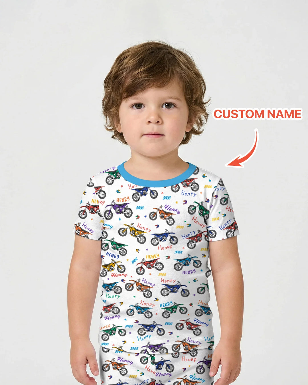 Dirt Track Dreamer Custom Name Daddy & Me Matching Bamboo Two Piece Short Sleeve Shorts Pajama Set