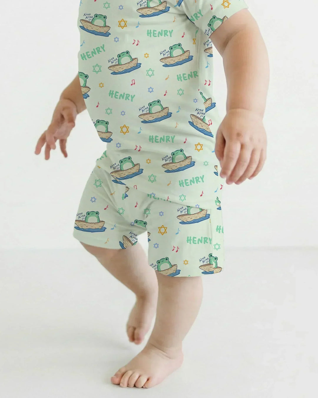 Frogs Here, Frogs There Passover Custom Name Bamboo Two Piece Short Sleeve Shorts Pajama Set