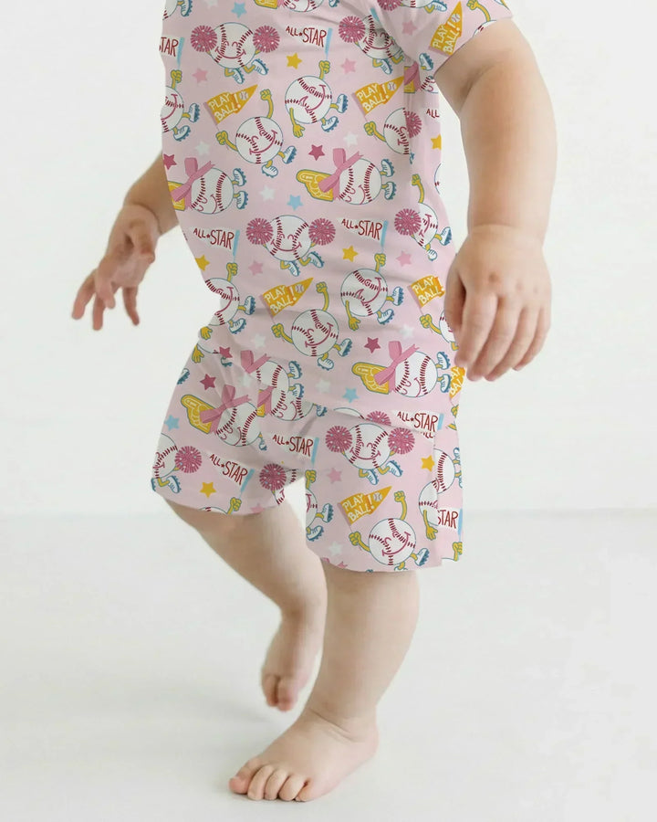 Baseball Crew Bamboo Two Piece Short Sleeve Shorts Pajama Set