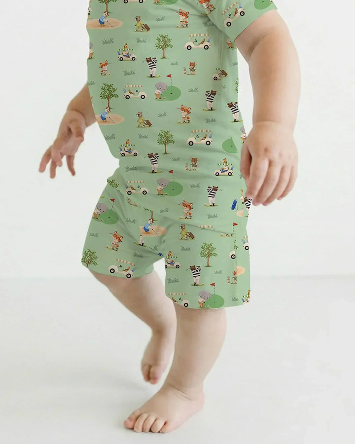 Let's Golf Bamboo Two Piece Short Sleeve Shorts Pajama Set