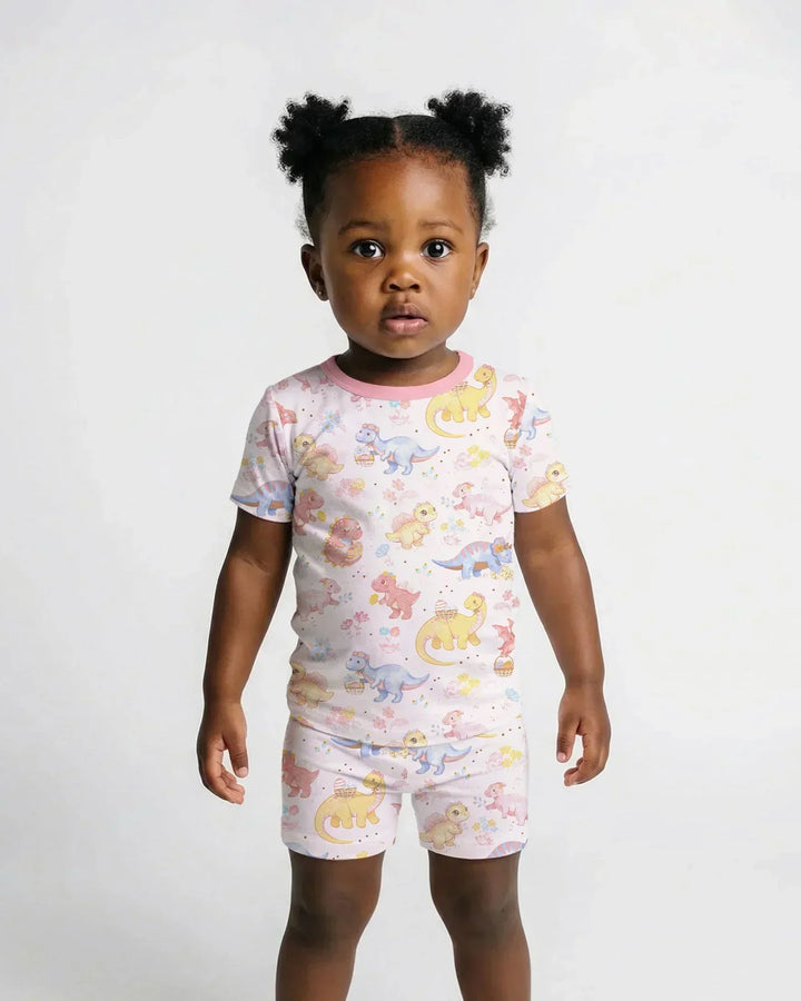 Dino Easter Bamboo Two Piece Short Sleeve Shorts Pajama Set