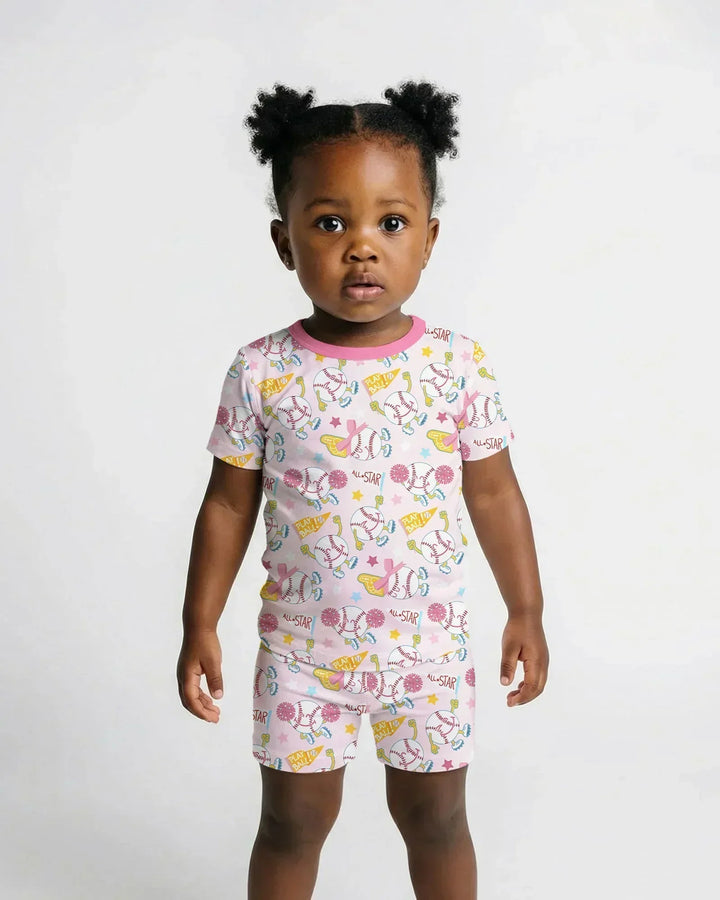 Baseball Crew Bamboo Two Piece Short Sleeve Shorts Pajama Set