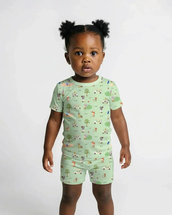 Let's Golf Bamboo Two Piece Short Sleeve Shorts Pajama Set