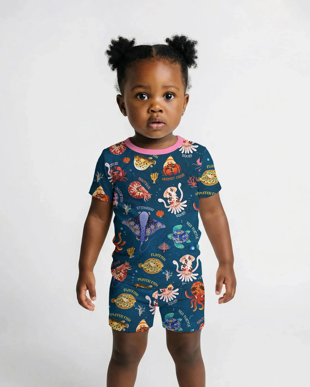 Deep Blue Wonders Bamboo Two Piece Short Sleeve Shorts Pajama Set