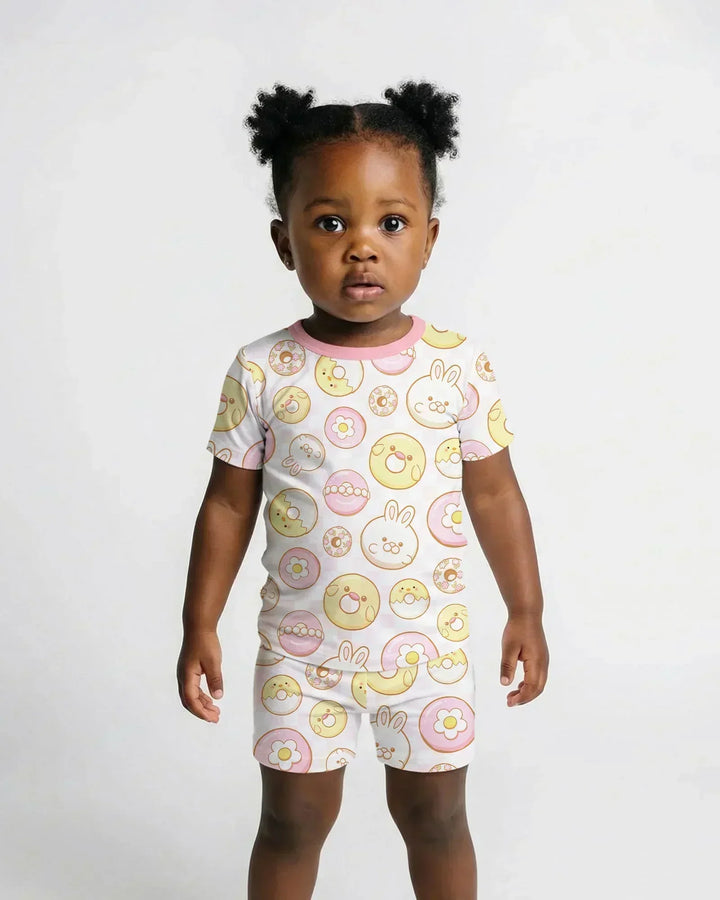 Easter Donuts Bamboo Two Piece Short Sleeve Shorts Pajama Set
