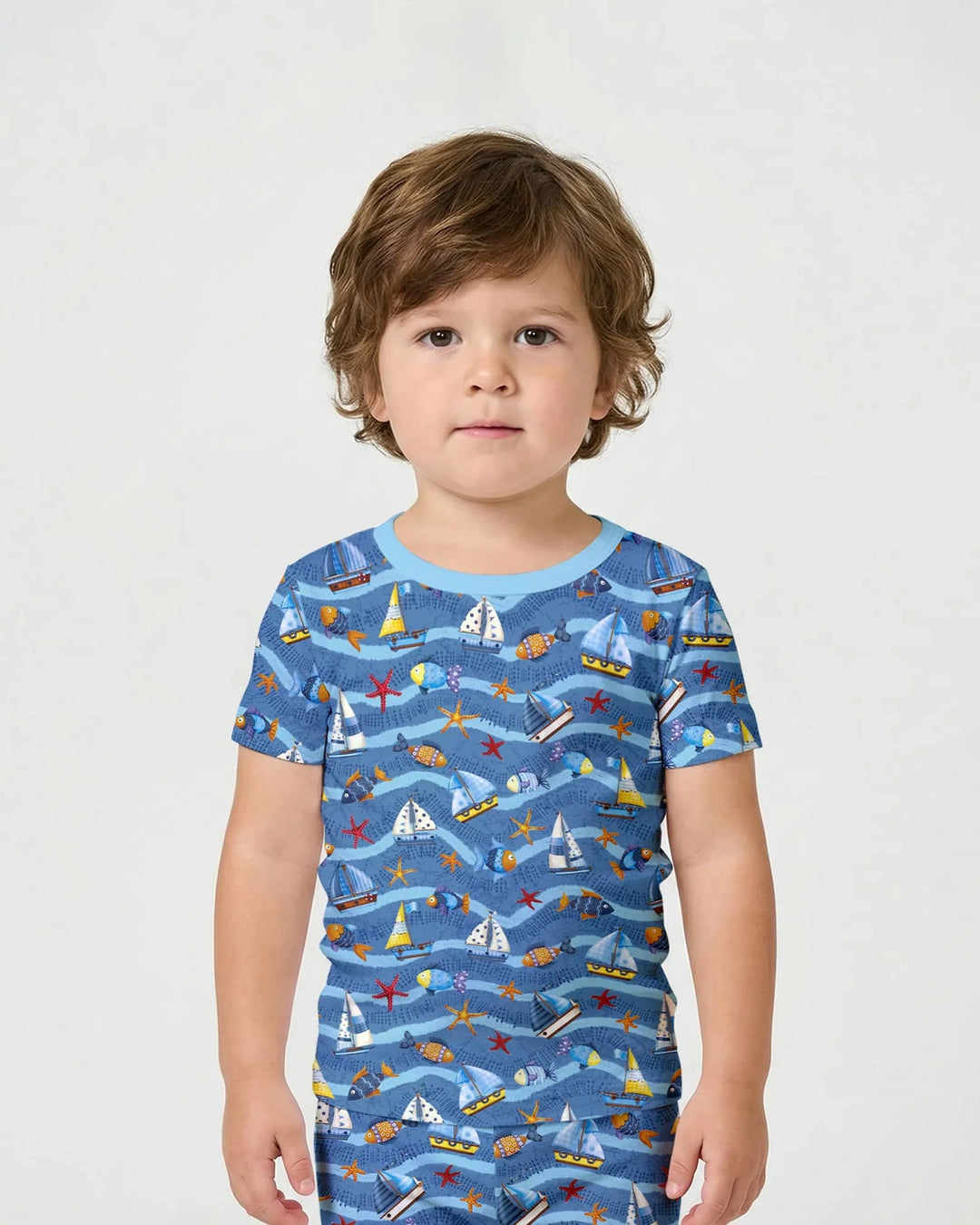 Blue Sail La Vie Family Matching Bamboo Two Piece Short Sleeve Shorts Pajama Set