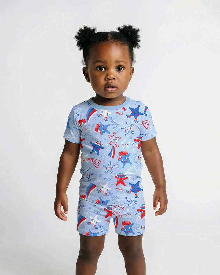 Howdy America Star Bamboo Two Piece Short Sleeve Shorts Pajama Set