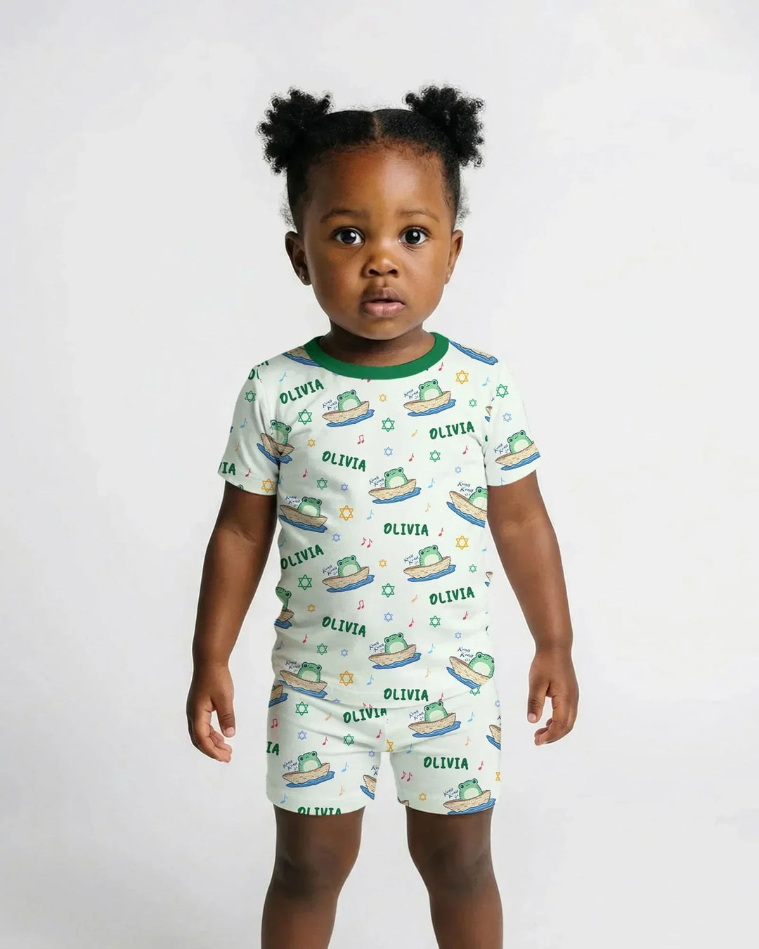 Frogs Here, Frogs There Passover Custom Name Bamboo Two Piece Short Sleeve Shorts Pajama Set
