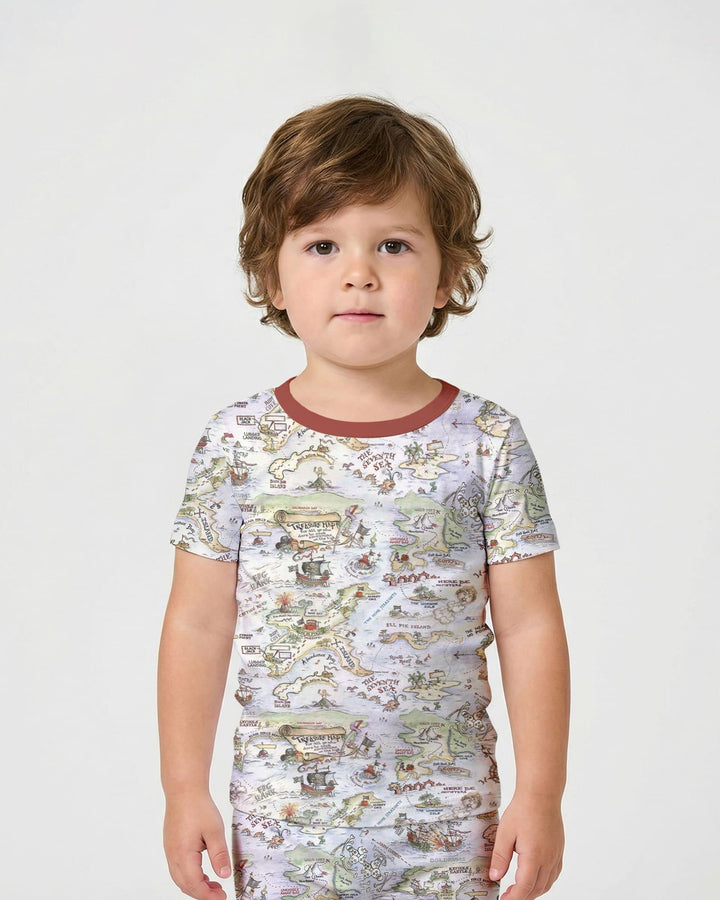 Pirate Treasure Map Daddy & Baby Matching Bamboo Two Piece Short Sleeve Shorts Pajama Set