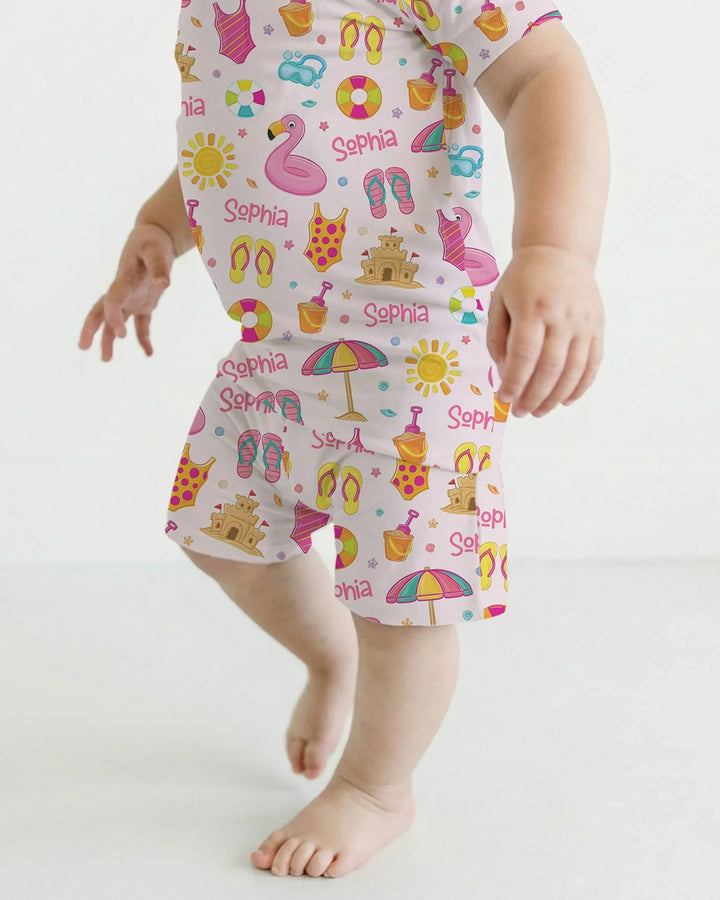 Custom Name Summer is Fun Bamboo Two Piece Short Sleeve Shorts Pajama Set