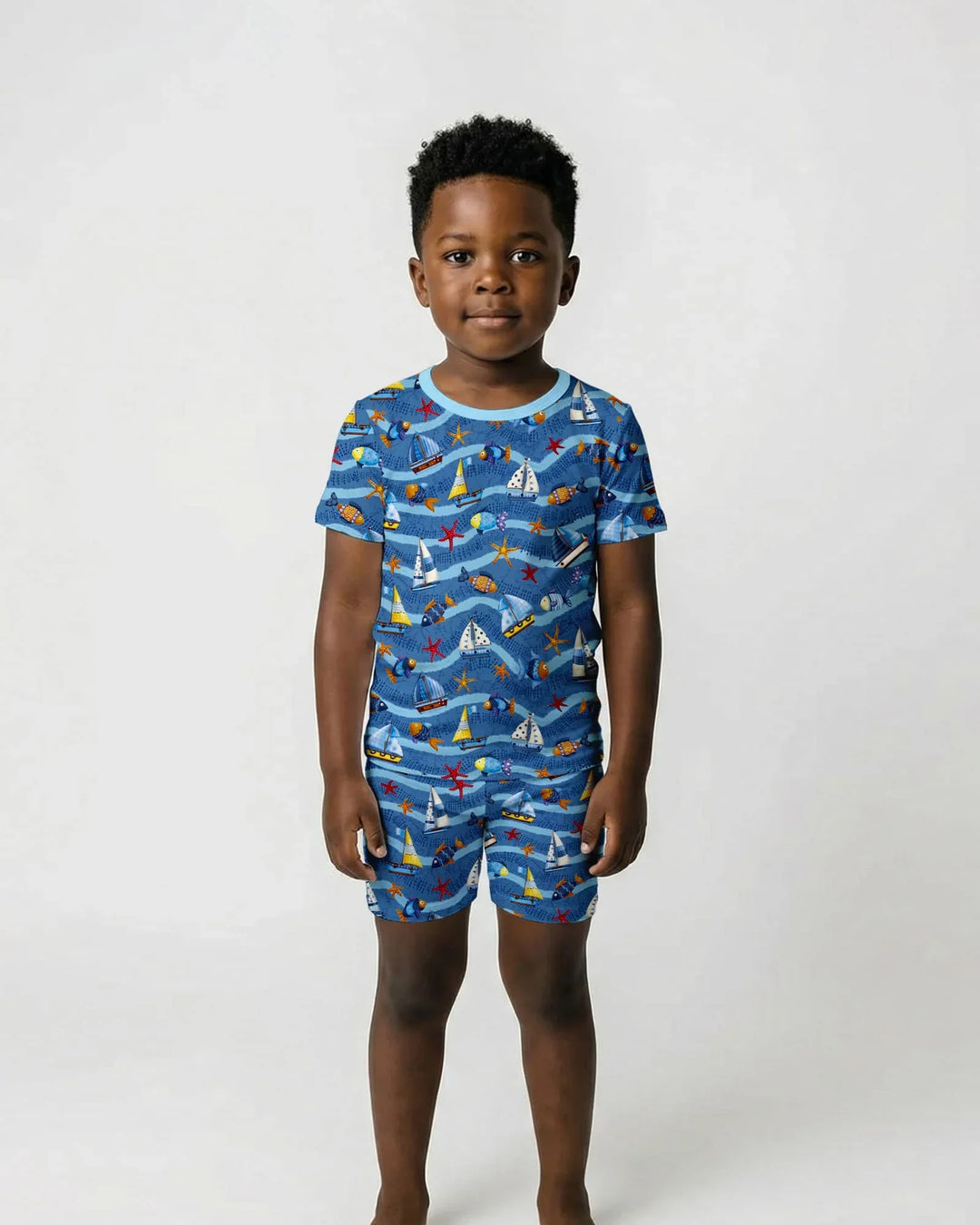 Blue Sail La Vie Family Matching Bamboo Two Piece Short Sleeve Shorts Pajama Set