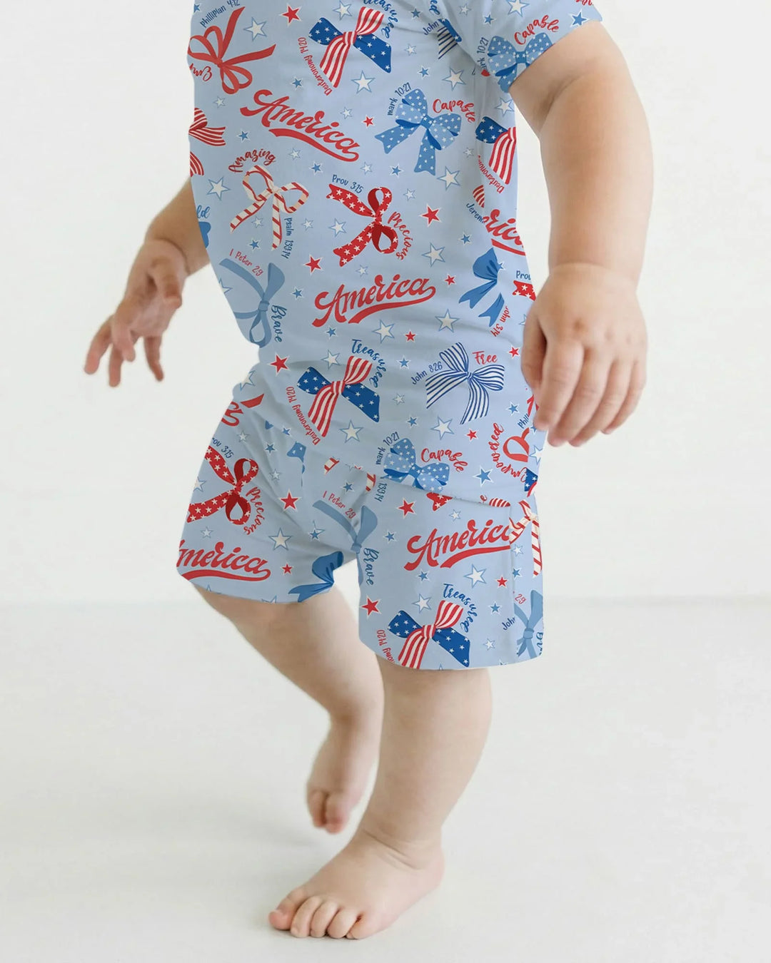 Girly Patriotic Bamboo Two Piece Short Sleeve Shorts Pajama Set